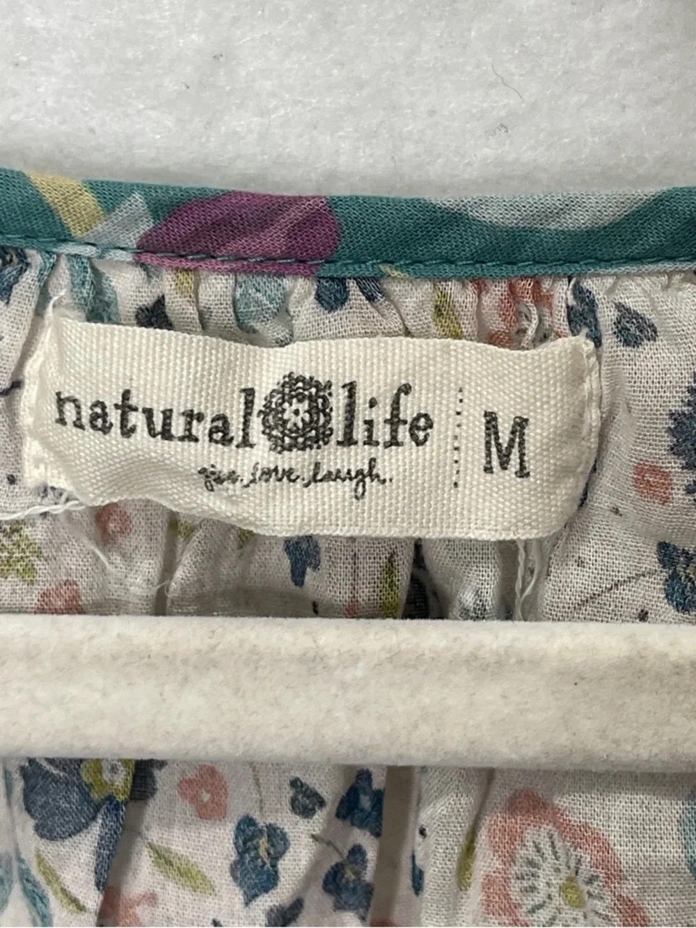 Natural Life Magnolia Cotton Top Seafoam Floral Bohemian Mixed Print 100% Cotton - Picture 5 of 9